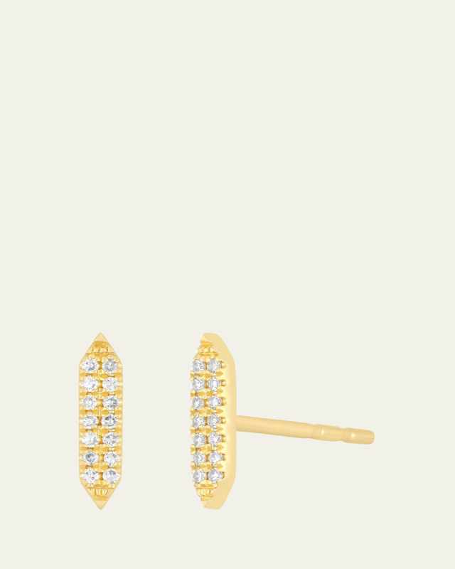 14K Yellow Gold Pave Diamond On Point Stud Earrings